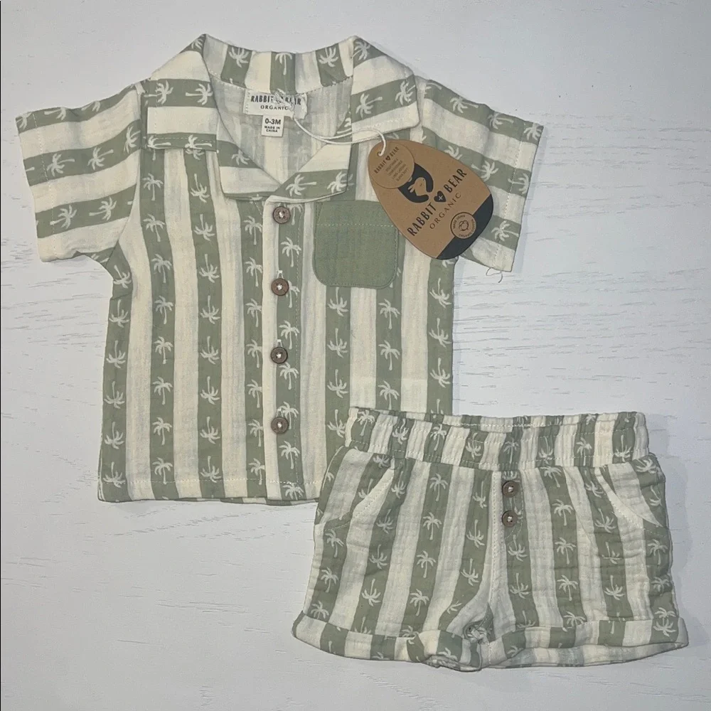 Rabbit + Bear Palm Print Kids Matching Set Organic Cotton 0-3 months